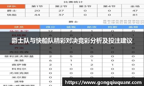 爵士队与快船队精彩对决竞彩分析及投注建议